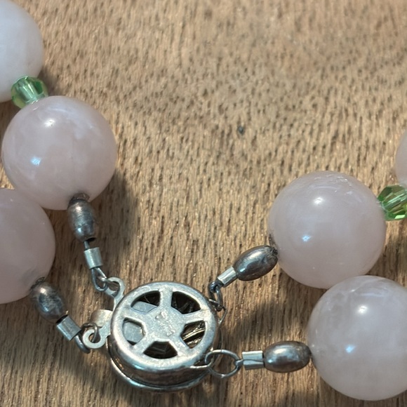 Vintage pink quartz and green crystal beaded choker statement necklace 16” - Picture 4 of 6